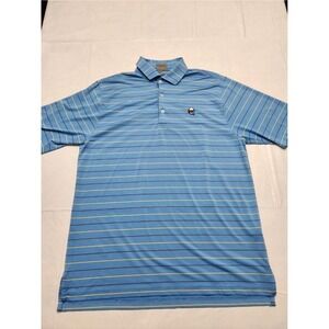 Fennec Polo Shirt Mens Large Blue Striped Golf Performance Stretch Made Korea